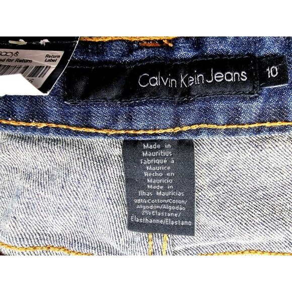 Calvin Klein Size 10 Women's 32 Inch Inseam Flare Blue Denim Logo Tag Jeans NWT - Picture 6 of 16